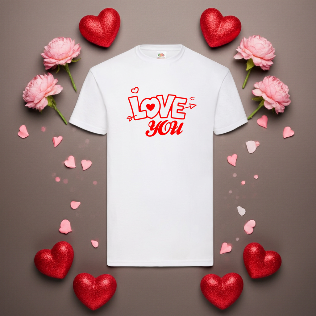 Love You Valentinstag T-Shirt weiss rot schwarz - Geschenk Valentine Day