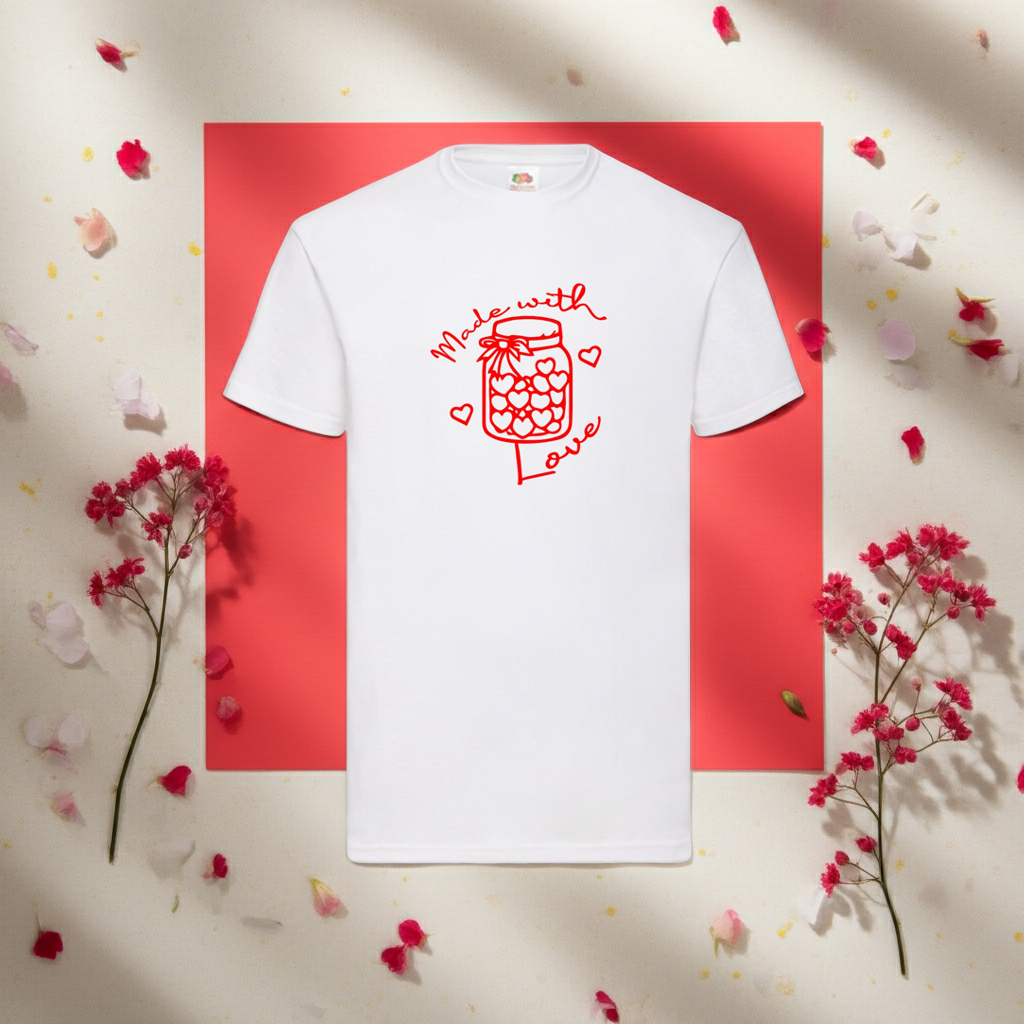Made with Love T-Shirt weiss rot schwarz - Geschenk Valentine Day