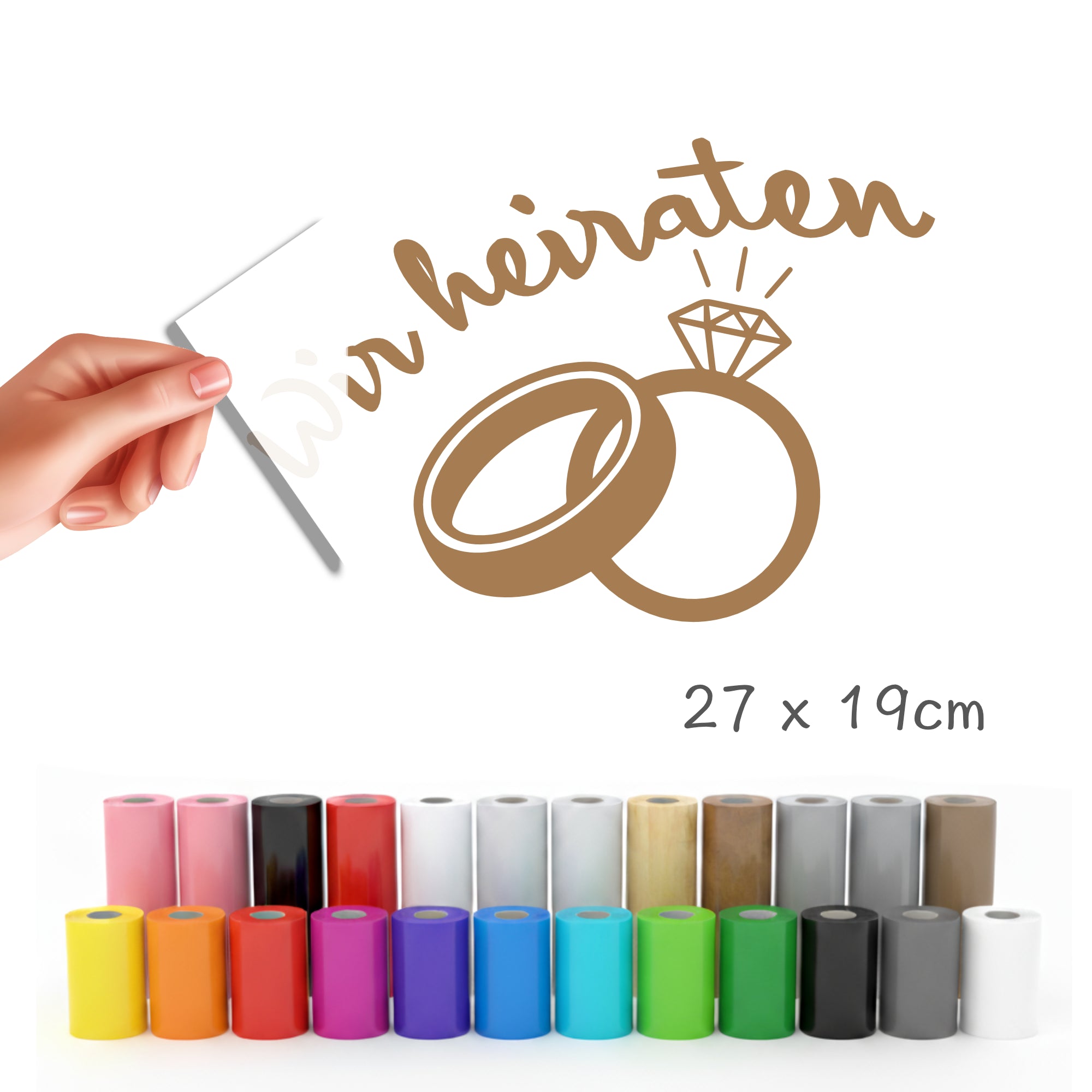 Wir heiraten Aufkleber mit Ringe | Fahrzeug Heckscheibe Sticker 27 x 19cm - DaliDesign